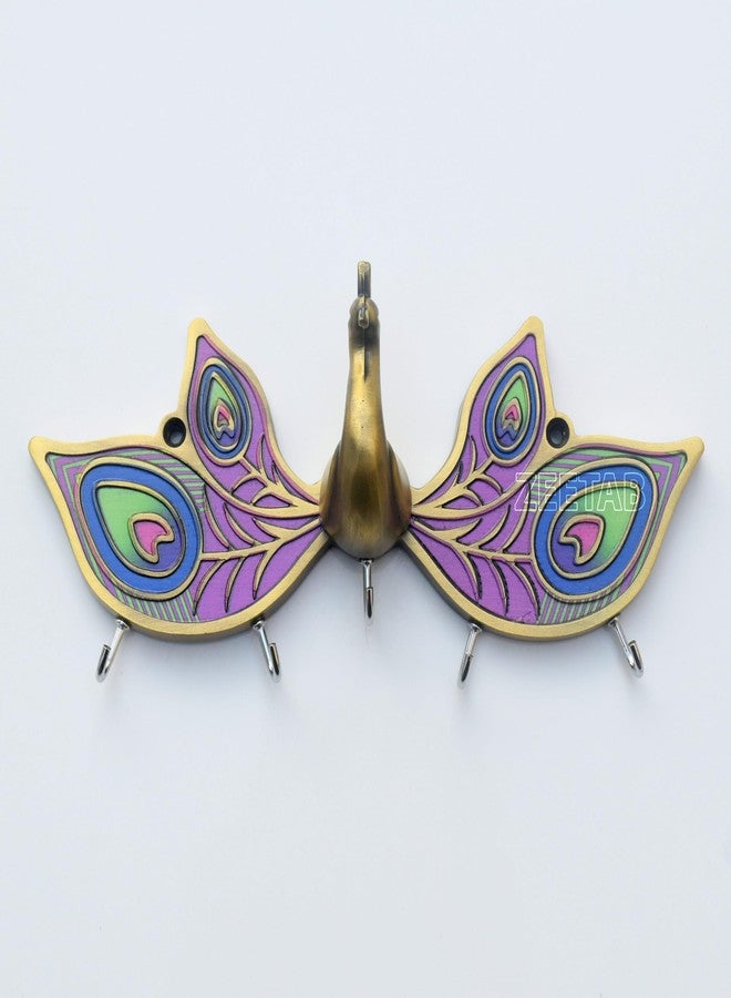 Zeetab 3D Peacock Key Holder, Metal Handicraft Bird Key Hanger Stand, Wall Mount Home Decor Gift (Antique Brass) - Image 2